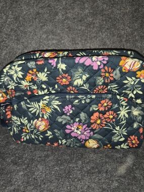 Vera Bradley Floral Quilted Cosmetic Pouch in Navy